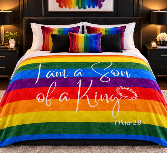 I Am A Son of A King - Rainbow Signed in White Sherpa Blanket 60 x 80