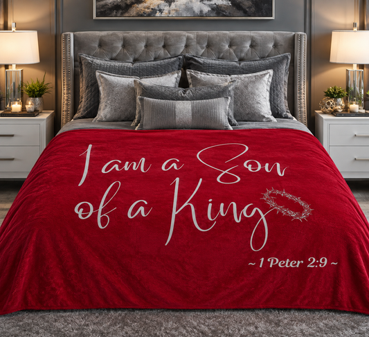 I Am A Son of A King - Red Signed in Gray Sherpa Blanket