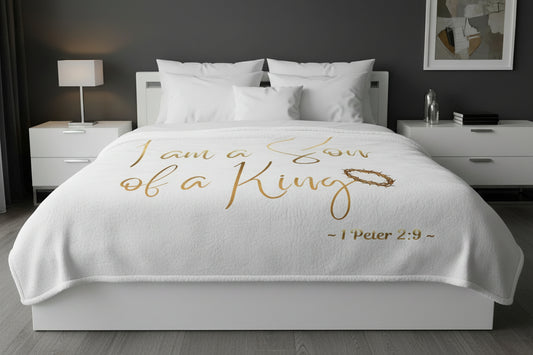 I Am A Son of A King - White Signed in Gold Sherpa Blanket