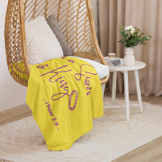 I Am A Son of A King - Yellow Signed in Purple Sherpa Blanket 60 x 80 (Chair View)