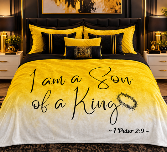 I Am A Son of A King - Yellow & White Ombre Color Signed in Black Sherpa Blanket