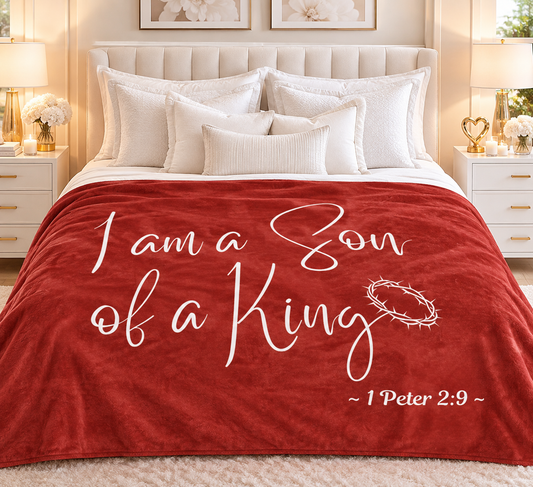 I Am A Son of A King Red Tie Dye Sherpa Blanket