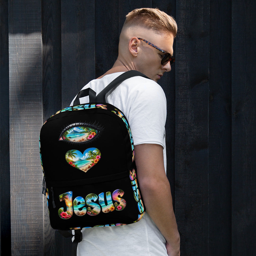 I Love Jesus Tropical Black Backpack