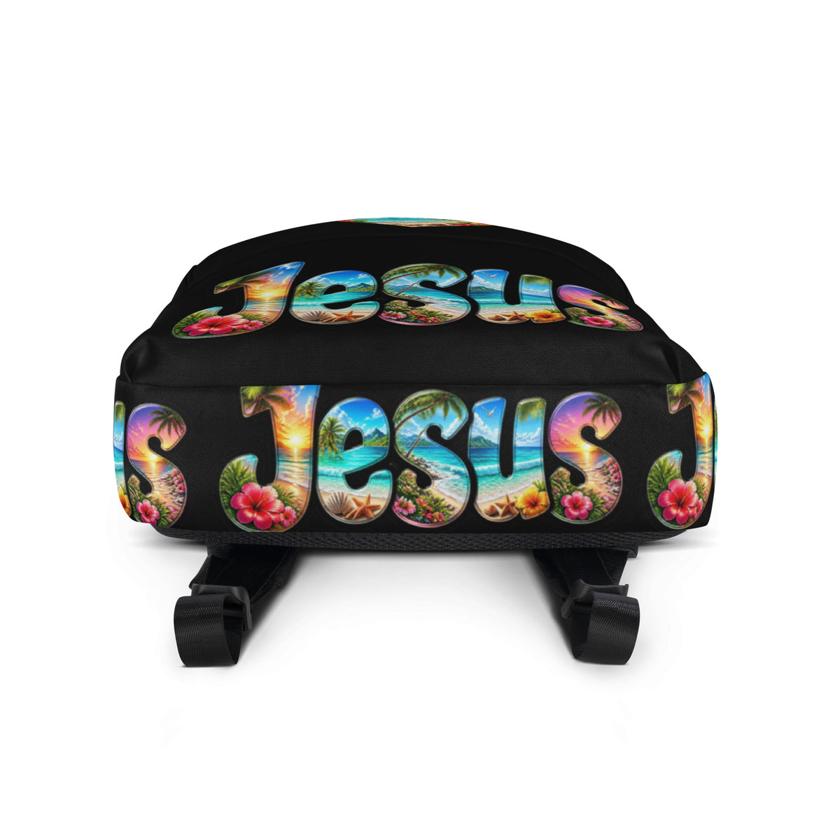 I Love Jesus Tropical Black Backpack - Bottom View