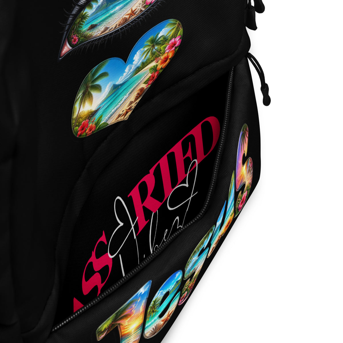 I Love Jesus Tropical Black Backpack - Front Inside Pocket View
