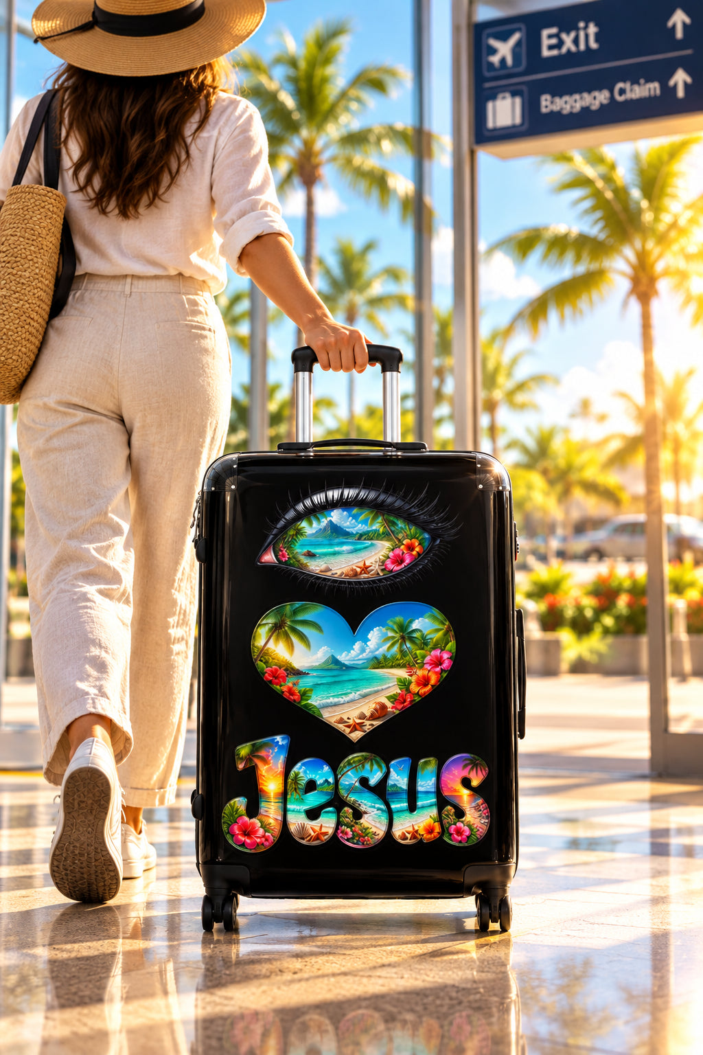 I Love Jesus Tropical Black Suitcase Large 6ac2d61c40a20