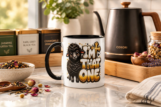 I'm That One White Mug with Black Color Trim 11 oz - Left Handle View