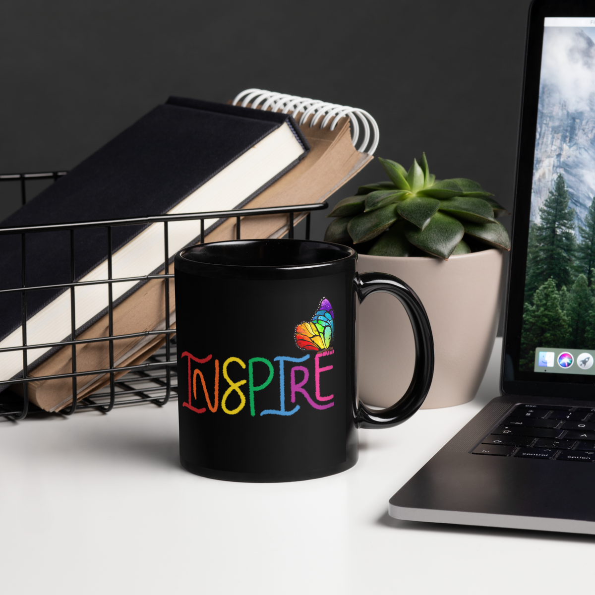 Inspire Rainbow - Black Glossy Coffee Mug - 11 oz.