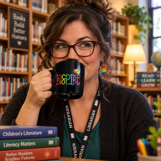Inspire Rainbow - Black Glossy Coffee Mug - 11 oz. Right Handle View)