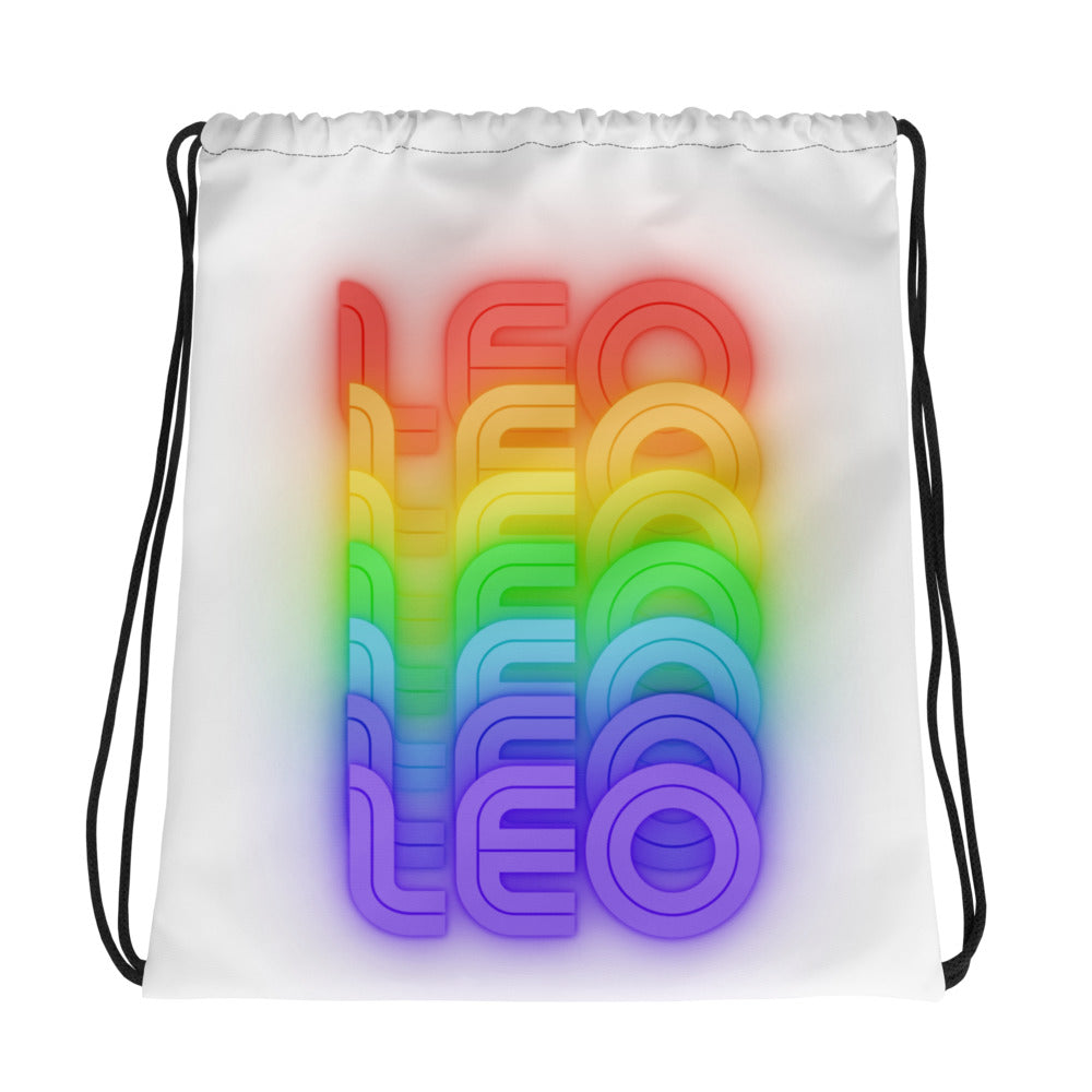 LEO Rainbow - White Drawstring Bag