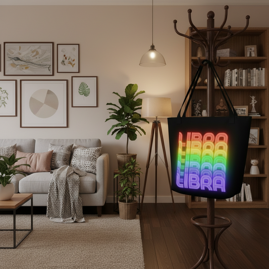 Libra_Rainbow_-_Black_Large_Tote_Bag_Front_View