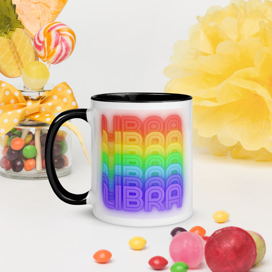 Libra Rainbow - White Ceramic Mug with Black Color Trim 11 oz. (Left View)