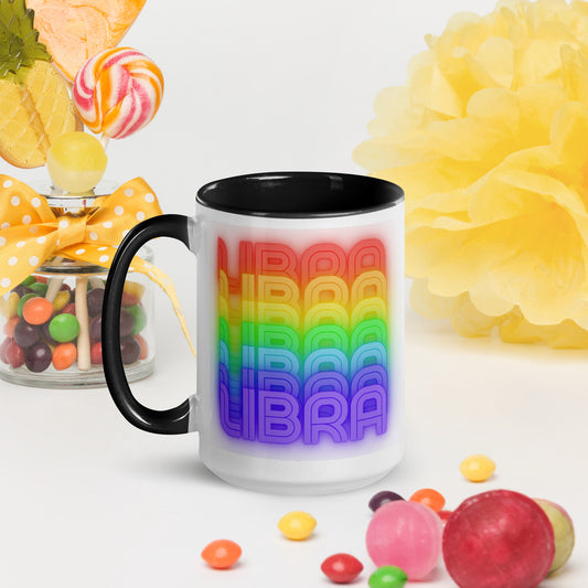 Libra Rainbow - White Ceramic Mug with Black Color Trim 15 oz. (Left View)