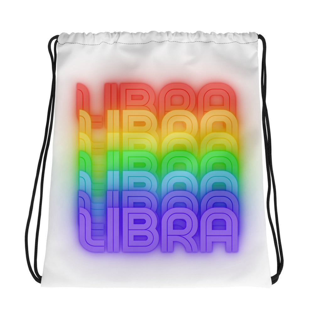 Libra Rainbow - White Drawstring Bag