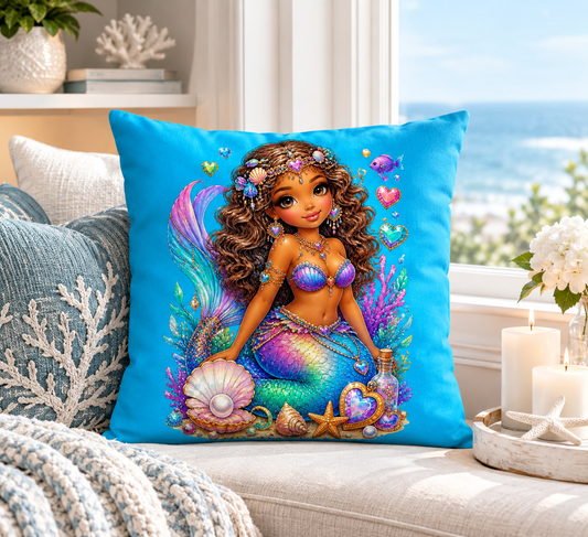 Magical Mermaid Deep Blue Sky Premium Decor Pillow 22 x 22