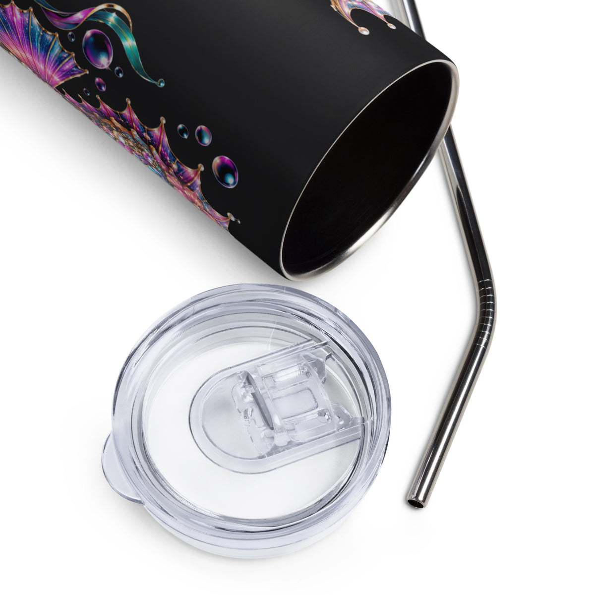 Majestic Seahorse Black Stainless-Steel Tumbler 20 oz (Product View)