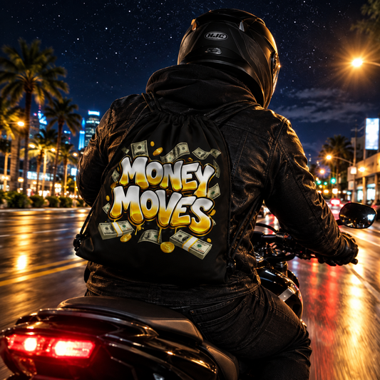 Money Moves Black Drawstring Bag