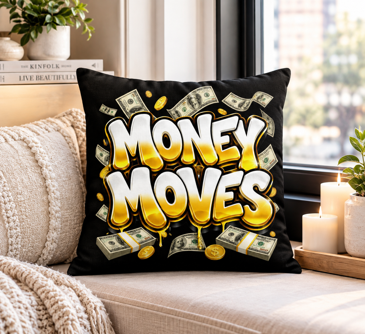 Money Moves Black Premium Decor Pillow 22 x 22
