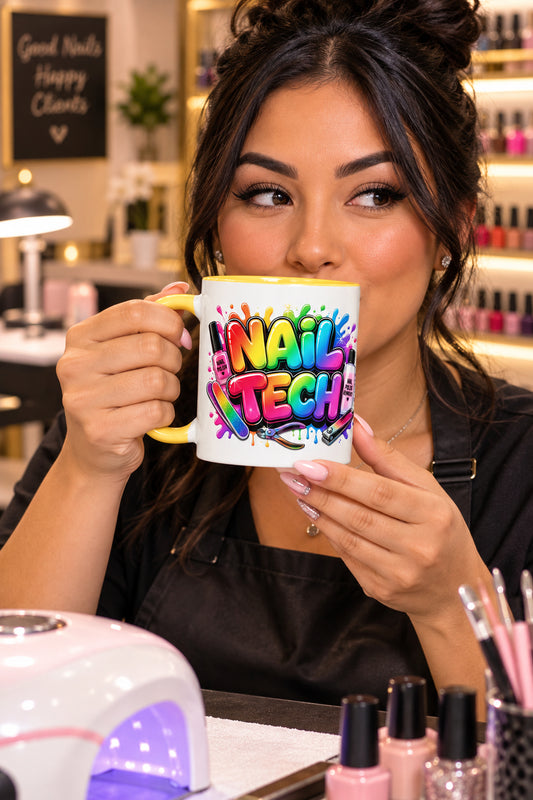 Nail Tech Rainbow Ombre - White Mug with Color Trim 11 oz - Left View