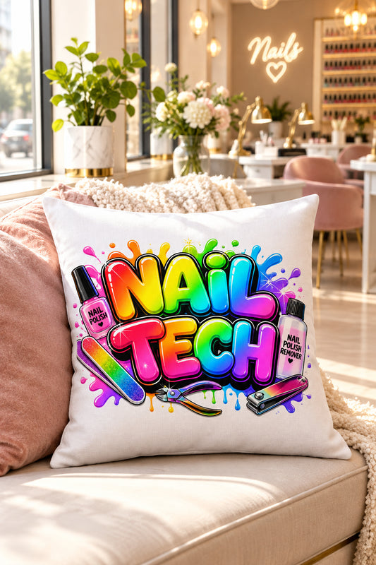 Nail Tech Rainbow Ombre - White Premium Decor Pillow 22 x 22 