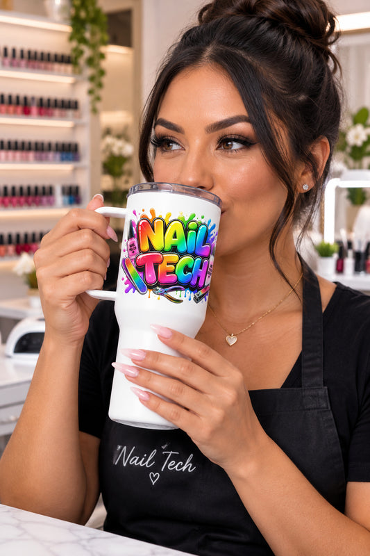 Nail Tech Rainbow Ombre - White Travel Mug with Handle 25 oz - Right View