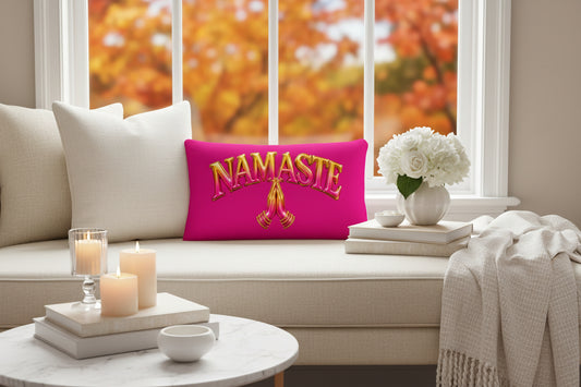 Namaste Gold and Pink Premium Decor Pillow 20 x 12