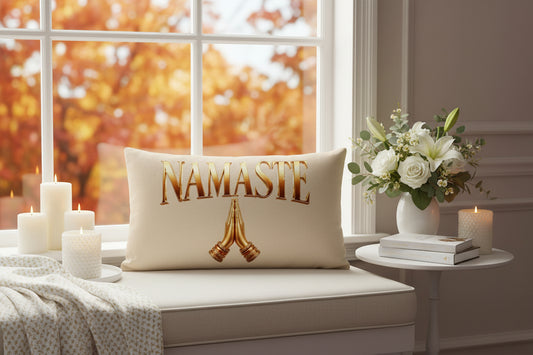 Namaste Praying Hands Brown & Gold - Champagne Premium Decor Pillow 20 x 12