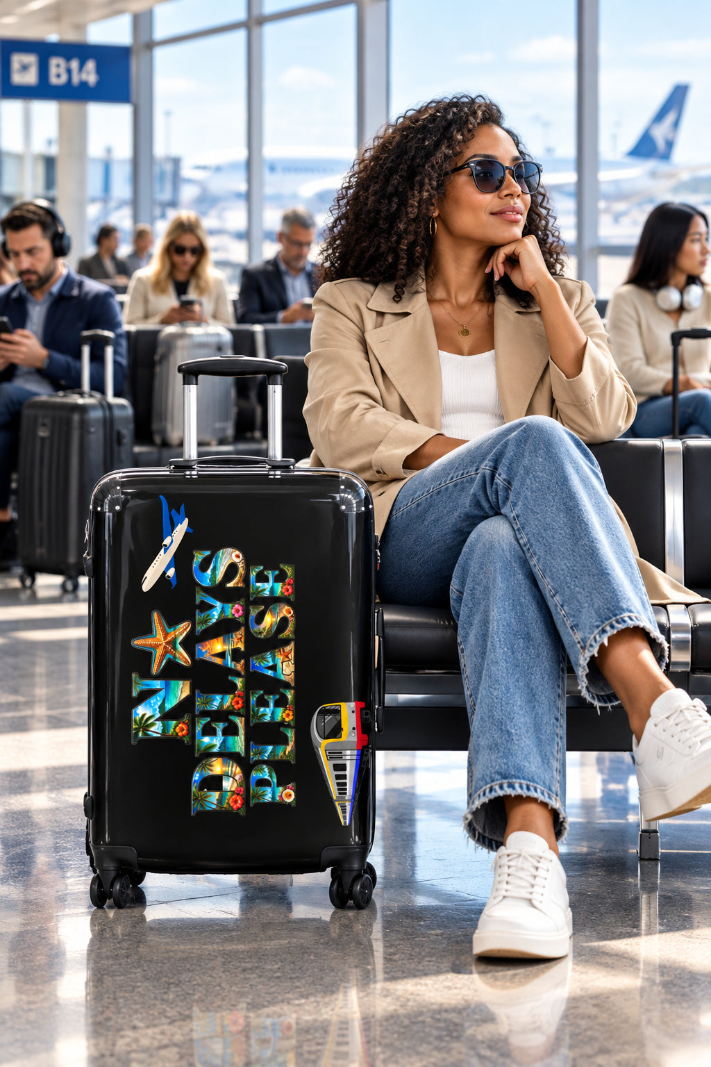 No Delays Please Suitcase Black Large 