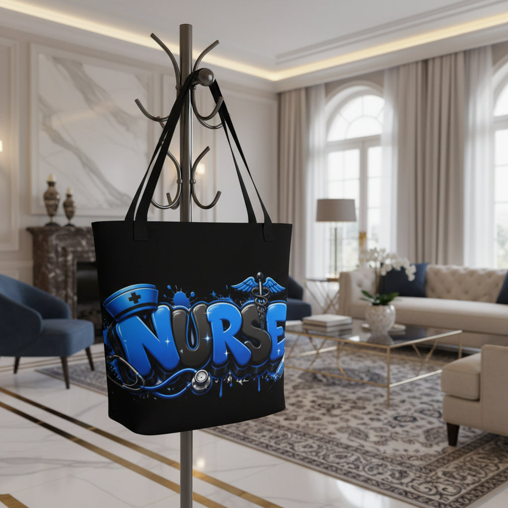 Nurse Blue and Black Large Tote Bag