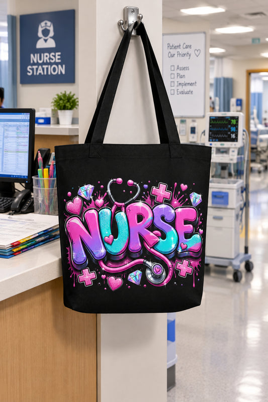 Nurse Unicorn Colored - Black Large Tote Bag (Front View)