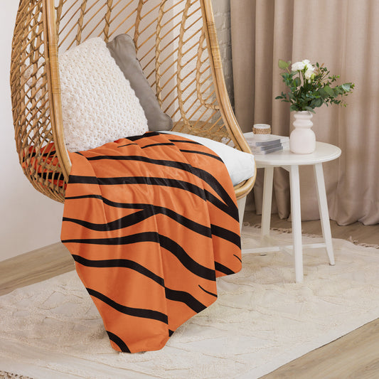 Orange & Black Tiger Stripes Sherpa Blanket 60x80 - Chair View