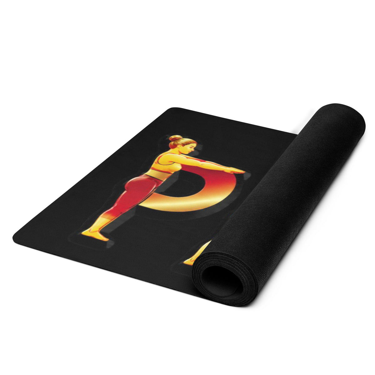 Pilates Red & Gold - Black Pilates Mat - Front & Back View