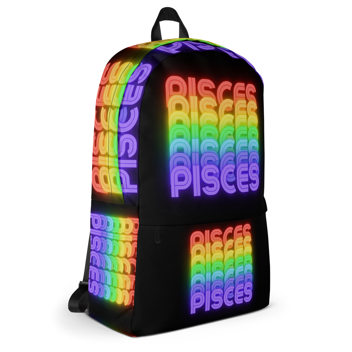 Pisces Rainbow - Black Backpack (Side View)