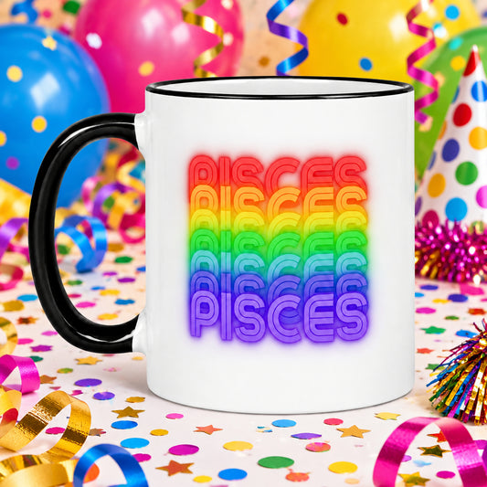 Pisces Rainbow - White Ceramic Mug with Black Color Trim 11-oz. (Left View)