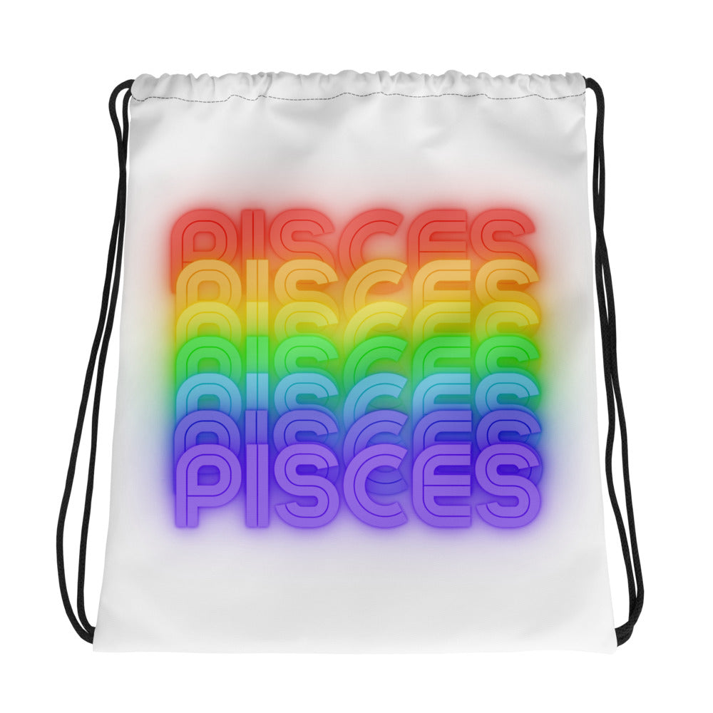 Pisces Rainbow - White Drawstring Bag