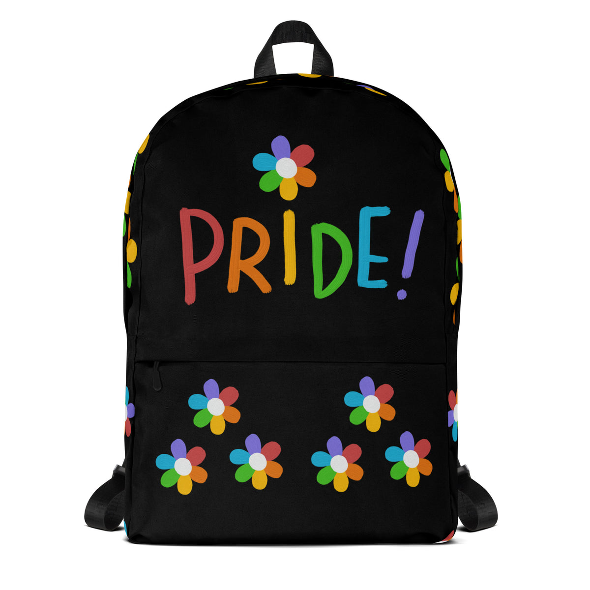 Pride Rainbow with Flowers Black Backpack