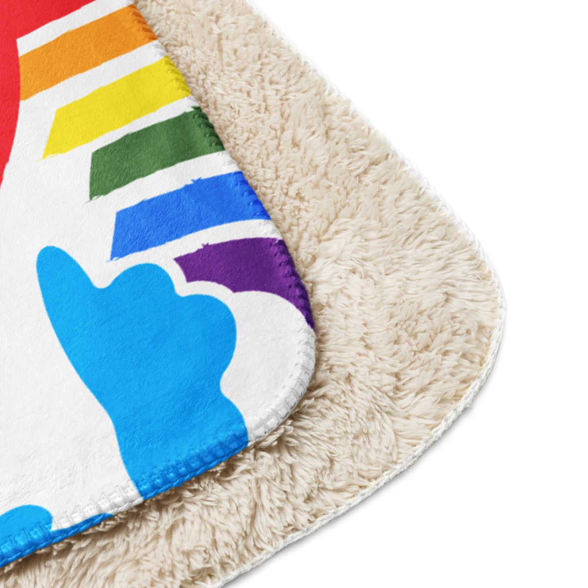 Rainbows & Clouds Sherpa Blanket 60 x 80 - Front and Peek of Back View