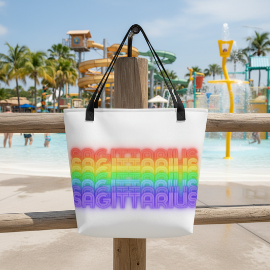 Sagittarius Rainbow-White Large Tote Bag with Pocket Front View