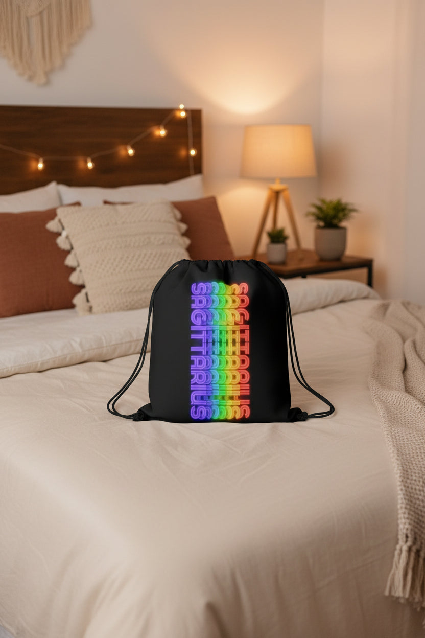 Sagittarius Rainbow - Black Drawstring Bag