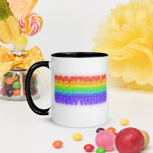 Sagittarius Rainbow - White Ceramic Mug with Black Color Trim 11-oz. (Left View)