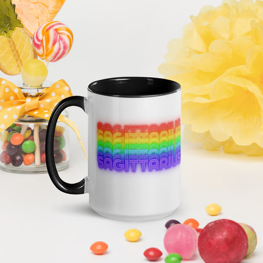 Sagittarius Rainbow - White Ceramic Mug with Black Color Trim 15-oz. (Left View)