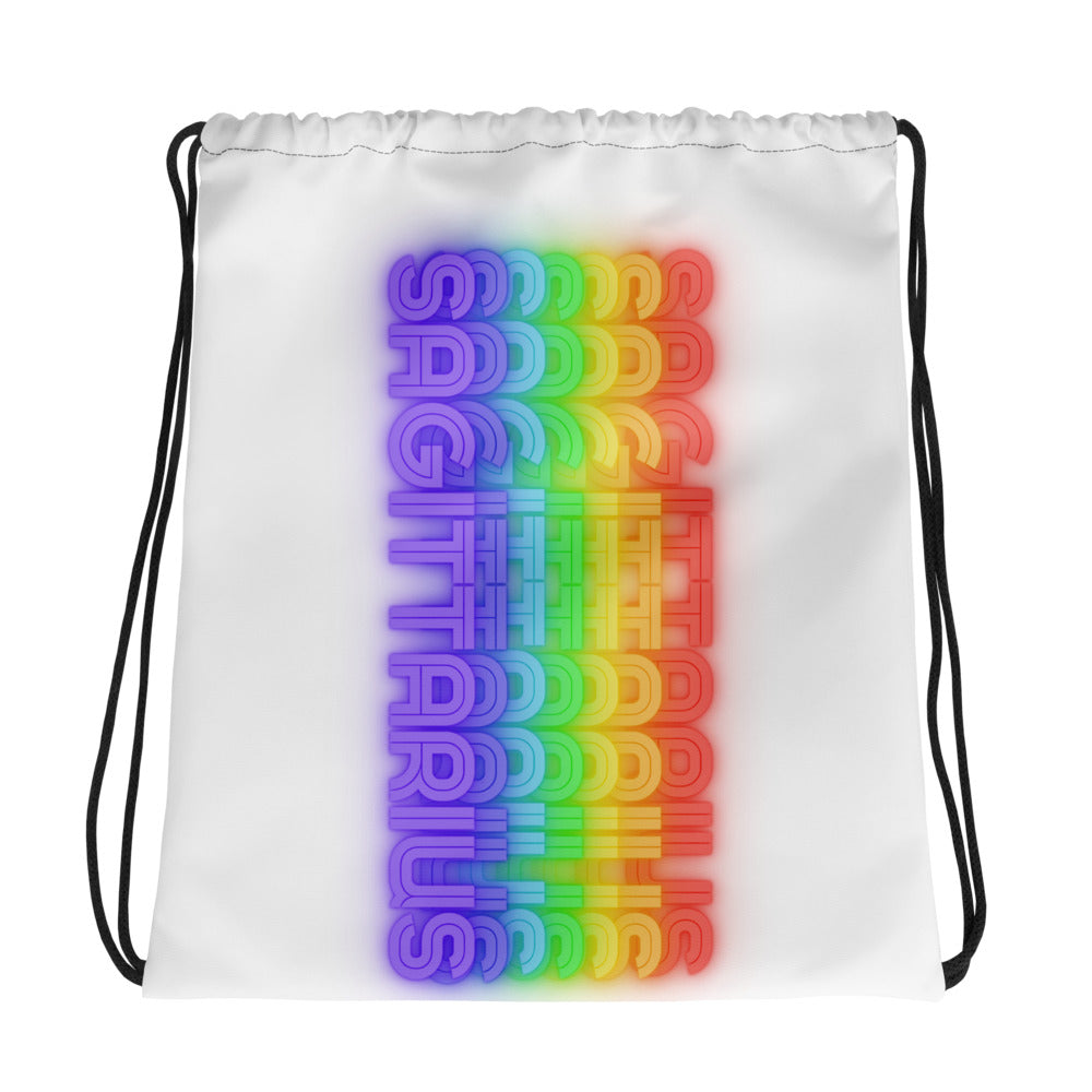Sagittarius Rainbow - White Drawstring Bag