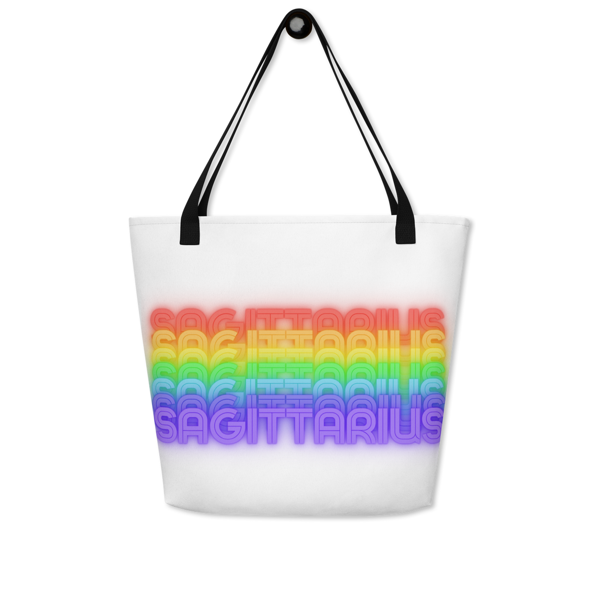 Sagittarius Rainbow - White Large Tote Bag with Pocket (Back View)