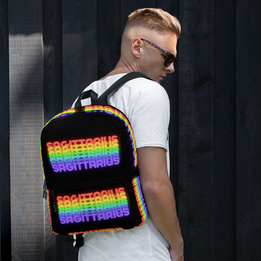 Sagittarius_Rainbow_Black_Backpack_Man_Wearing_View
