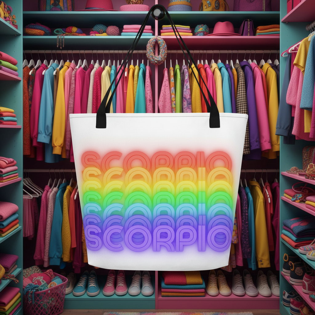 Scorpio Rainbow - White Large Tote Bag with Pocket Another Back View
