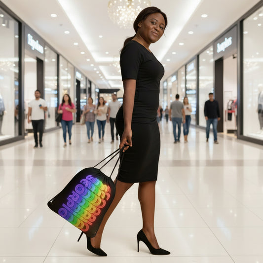 Scorpio Rainbow - Black Drawstring Bag (Female Carrying View) 