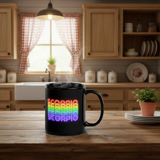 Scorpio Rainbow - Black Glossy Mug 11 oz. (Handle on the Right View)