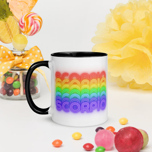 Scorpio Rainbow - White Ceramic Mug with Black Color Trim 11 oz. (Left View) 