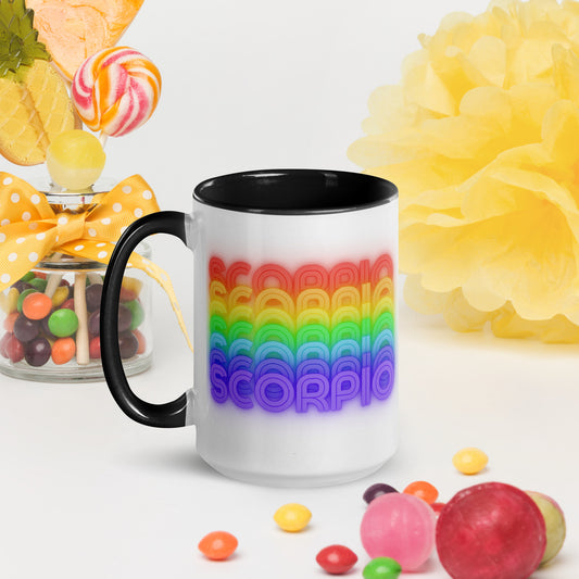 Scorpio Rainbow - White Ceramic  Mug with Black Color Trim 15-oz. (Left View)