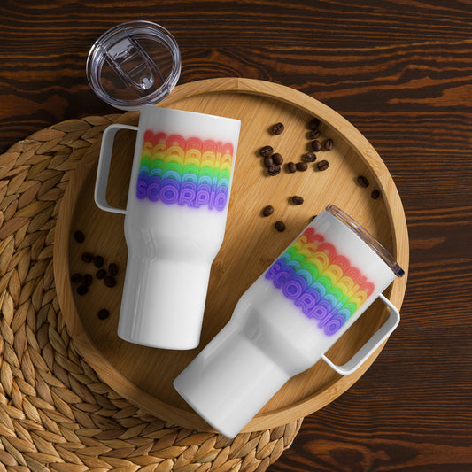 Scorpio Rainbow - White Travel Mug with a Handle 25 oz. (Front View)